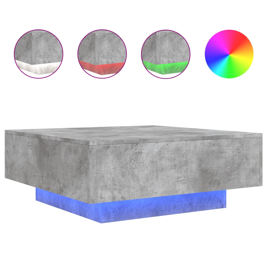 vidaXL Stolik kawowy z podświetleniem LED, szarość betonu, 80x80x31 cm