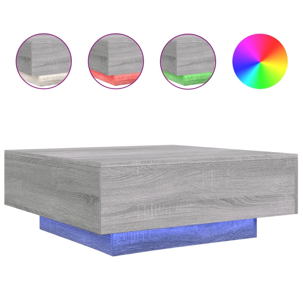 vidaXL Stolik kawowy z LED, szary dąb sonoma, 80x80x31 cm