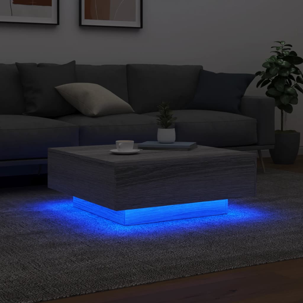 vidaXL Stolik kawowy z LED, szary dąb sonoma, 80x80x31 cm