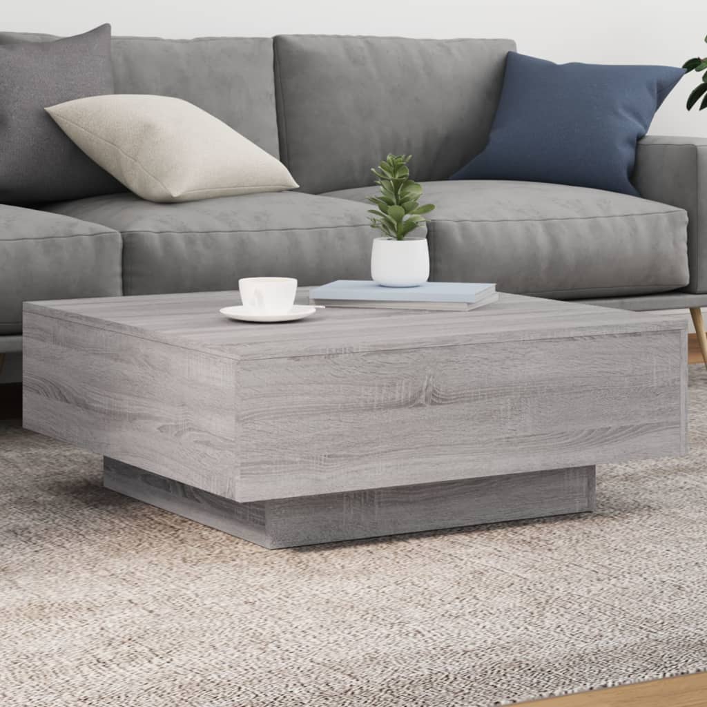vidaXL Stolik kawowy z LED, szary dąb sonoma, 80x80x31 cm