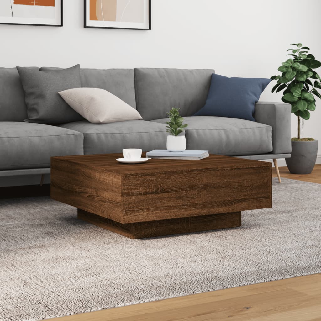 vidaXL Stolik kawowy z podświetleniem LED, brązowy dąb, 80x80x31 cm
