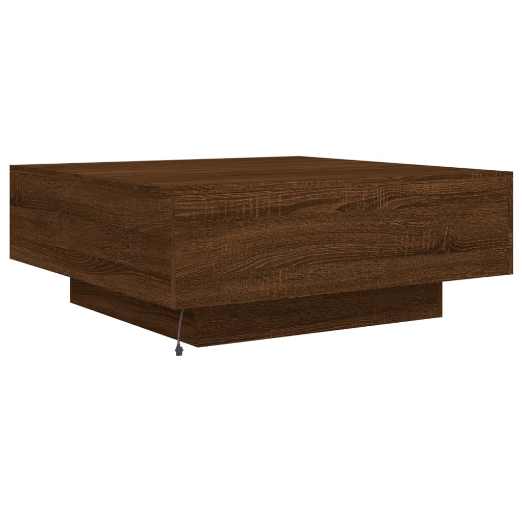 vidaXL Stolik kawowy z podświetleniem LED, brązowy dąb, 80x80x31 cm