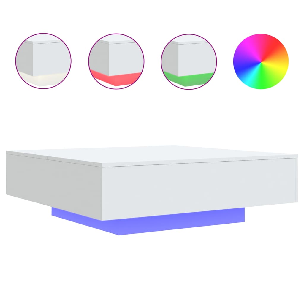 vidaXL Stolik kawowy z oświetleniem LED, biały, 100x100x31 cm