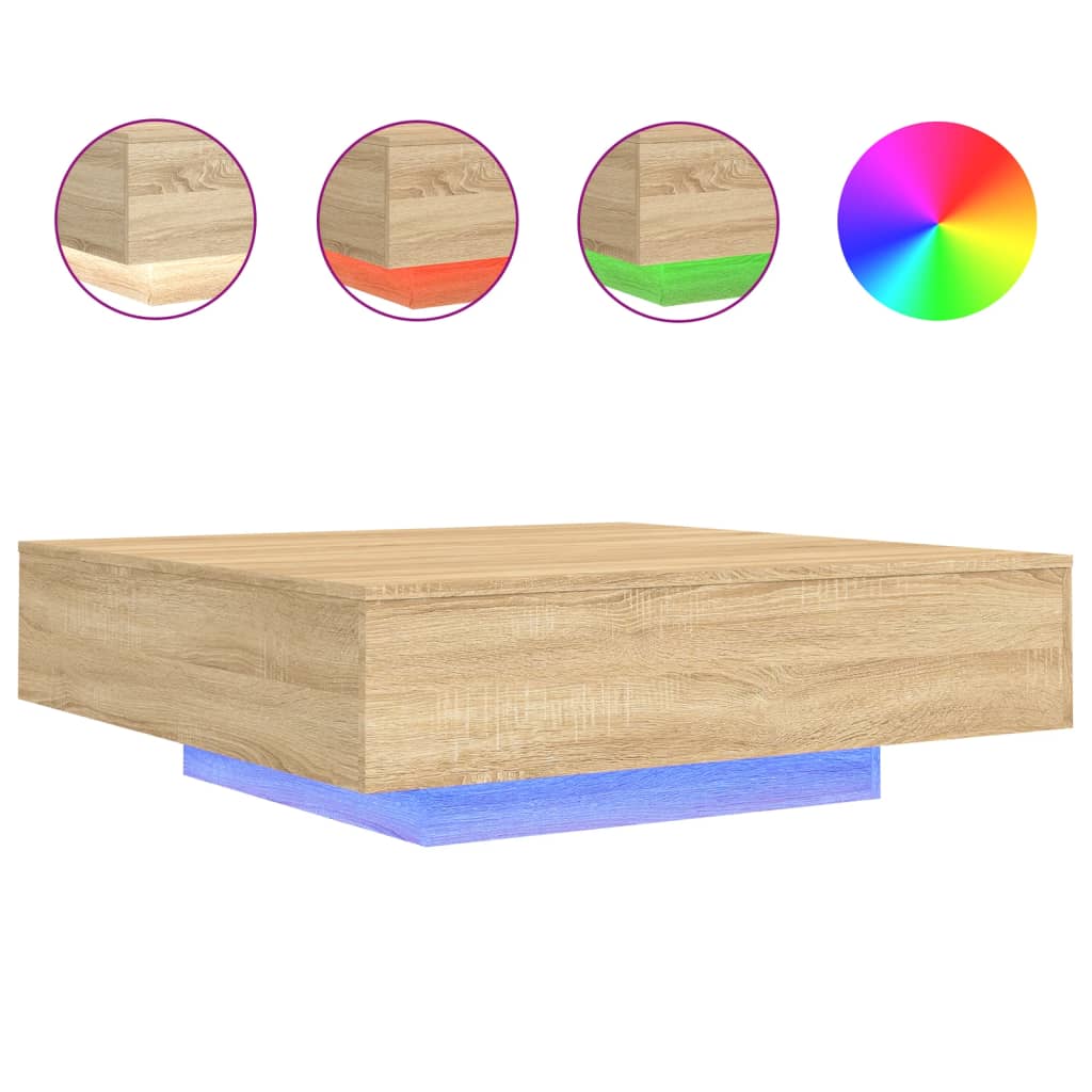 vidaXL Stolik kawowy z podświetleniem LED, dąb sonoma, 100x100x31 cm
