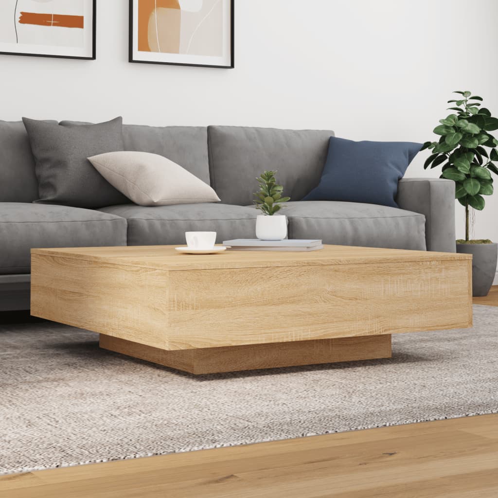 vidaXL Stolik kawowy z podświetleniem LED, dąb sonoma, 100x100x31 cm