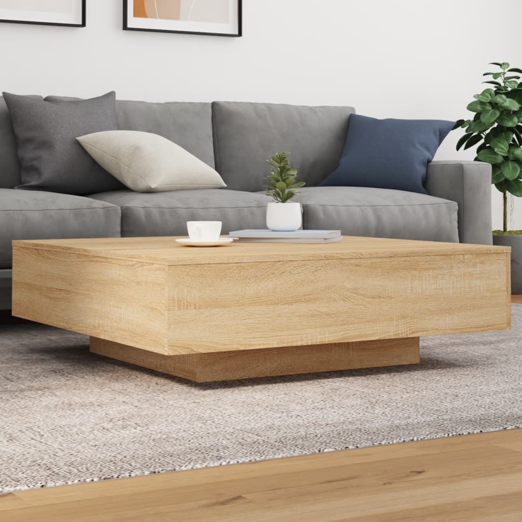vidaXL Stolik kawowy z podświetleniem LED, dąb sonoma, 100x100x31 cm
