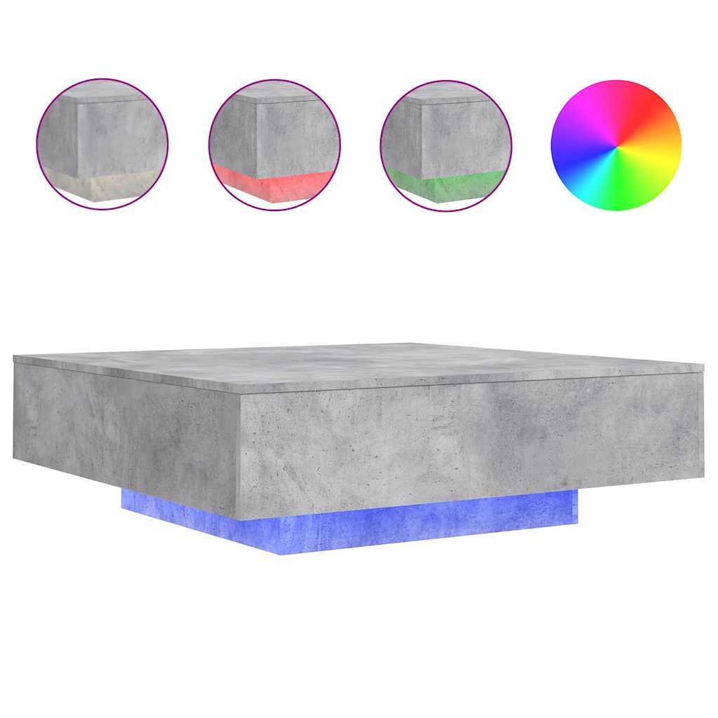 vidaXL Stolik kawowy z oświetleniem LED, szarość betonu, 100x100x31 cm