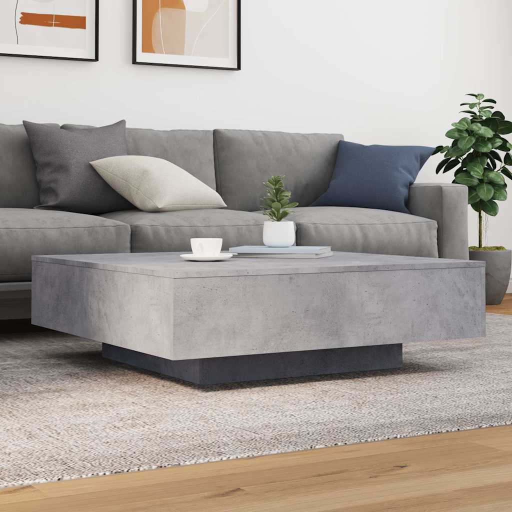 vidaXL Stolik kawowy z oświetleniem LED, szarość betonu, 100x100x31 cm