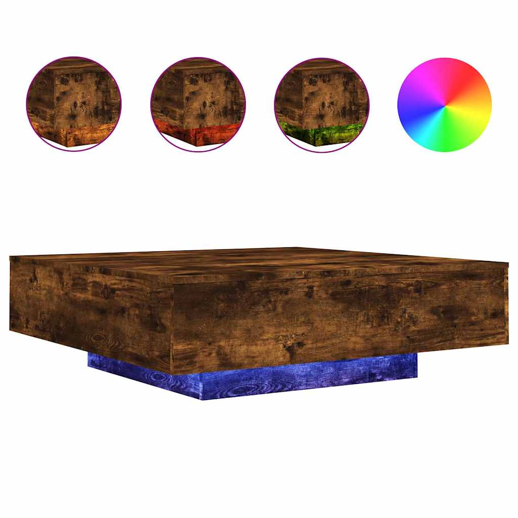 vidaXL Stolik kawowy z oświetleniem LED, przydymiony dąb, 100x100x31 cm
