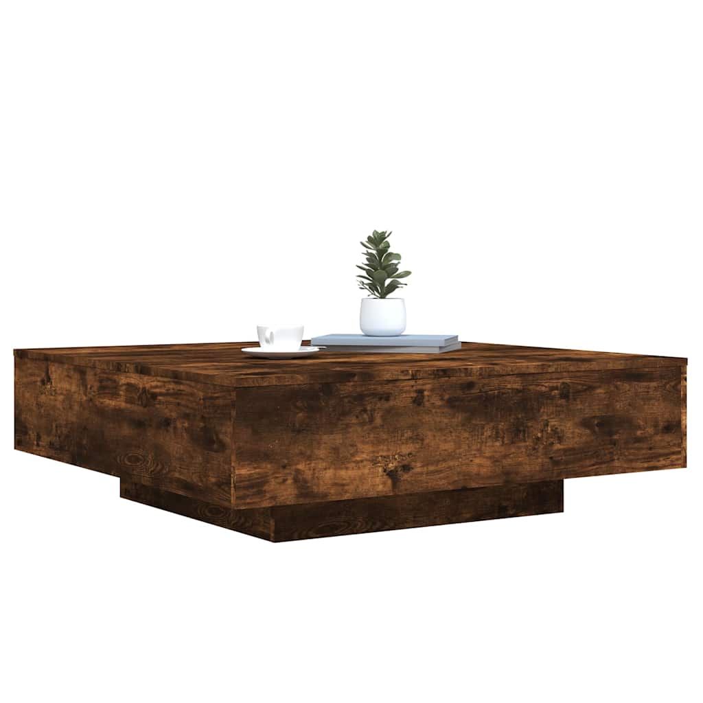vidaXL Stolik kawowy z oświetleniem LED, przydymiony dąb, 100x100x31 cm