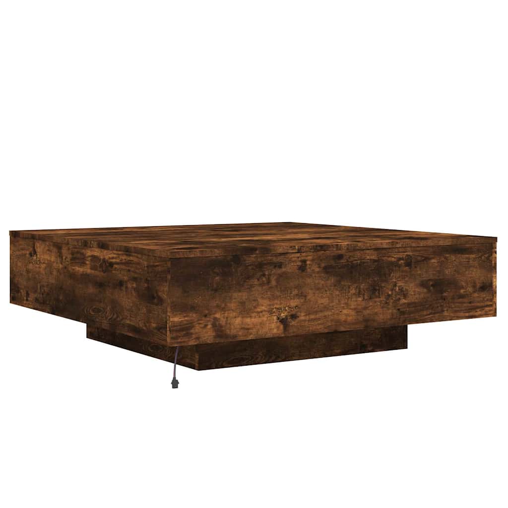 vidaXL Stolik kawowy z oświetleniem LED, przydymiony dąb, 100x100x31 cm