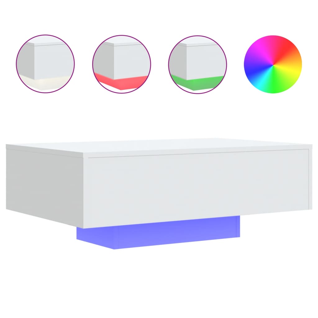 vidaXL Stolik kawowy z oświetleniem LED, biały, 85x55x31 cm