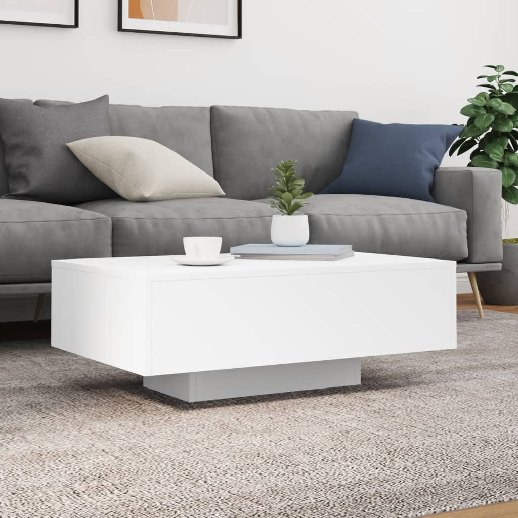 vidaXL Stolik kawowy z oświetleniem LED, biały, 85x55x31 cm