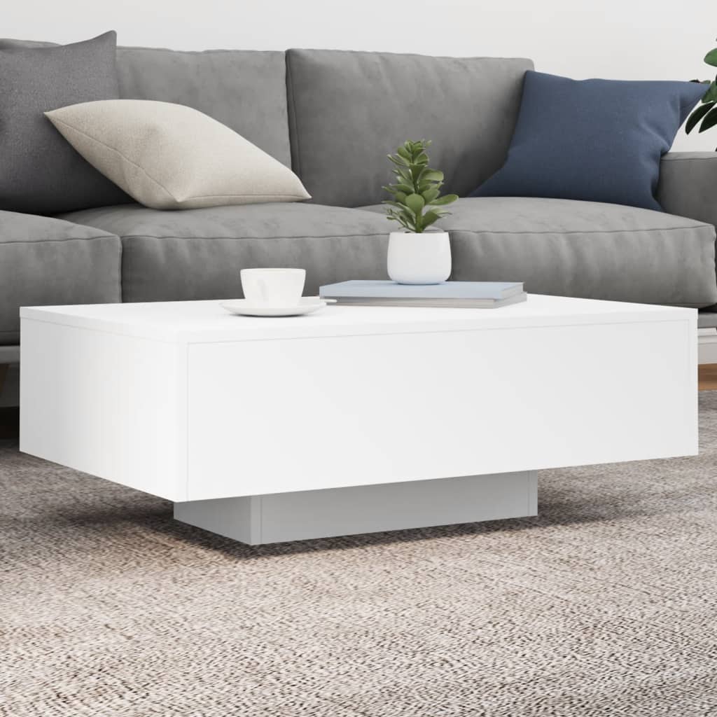 vidaXL Stolik kawowy z oświetleniem LED, biały, 85x55x31 cm