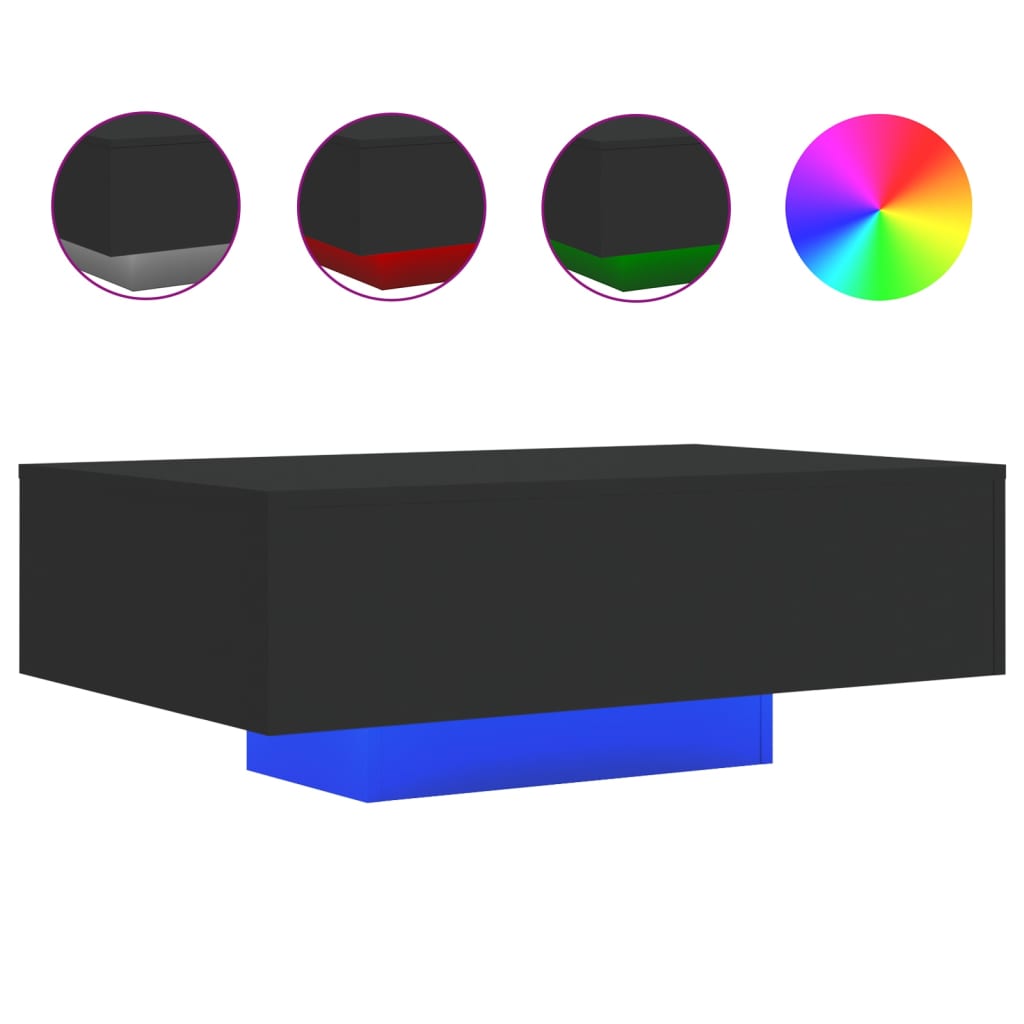 vidaXL Stolik kawowy z oświetleniem LED, czarny, 85x55x31 cm
