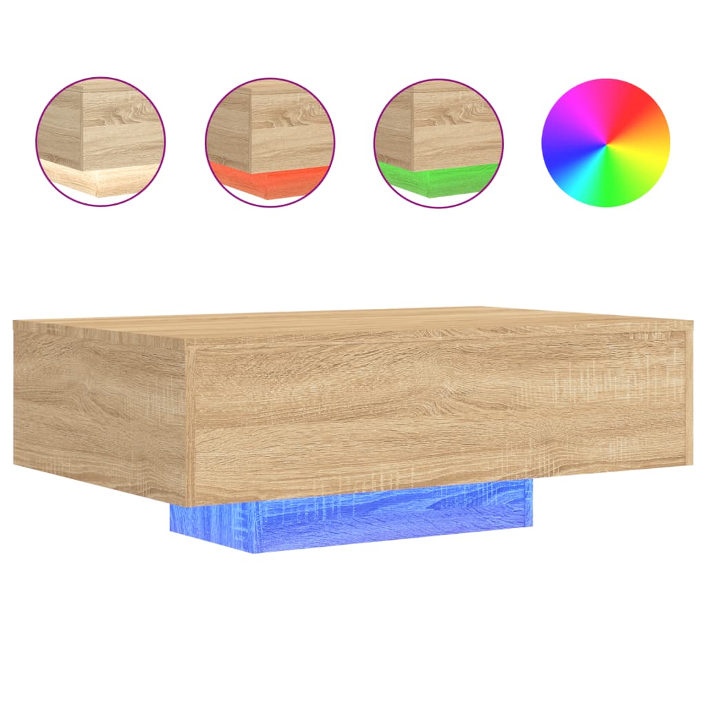 vidaXL Stolik kawowy z podświetleniem LED, dąb sonoma, 85x55x31 cm