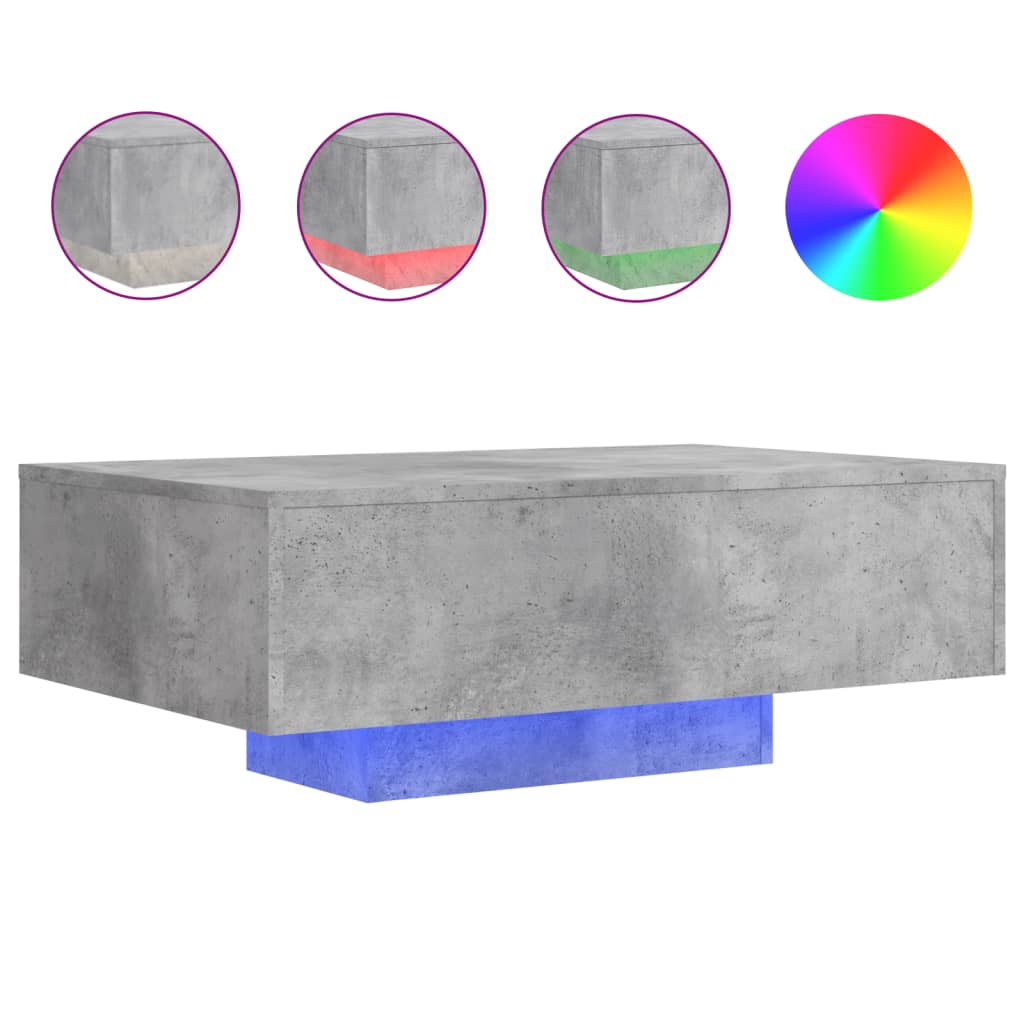 vidaXL Stolik kawowy z podświetleniem LED, szarość betonu, 85x55x31 cm