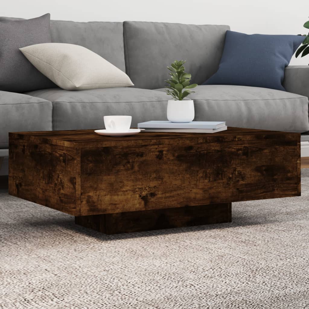 vidaXL Stolik kawowy z podświetleniem LED, przydymiony dąb, 85x55x31cm