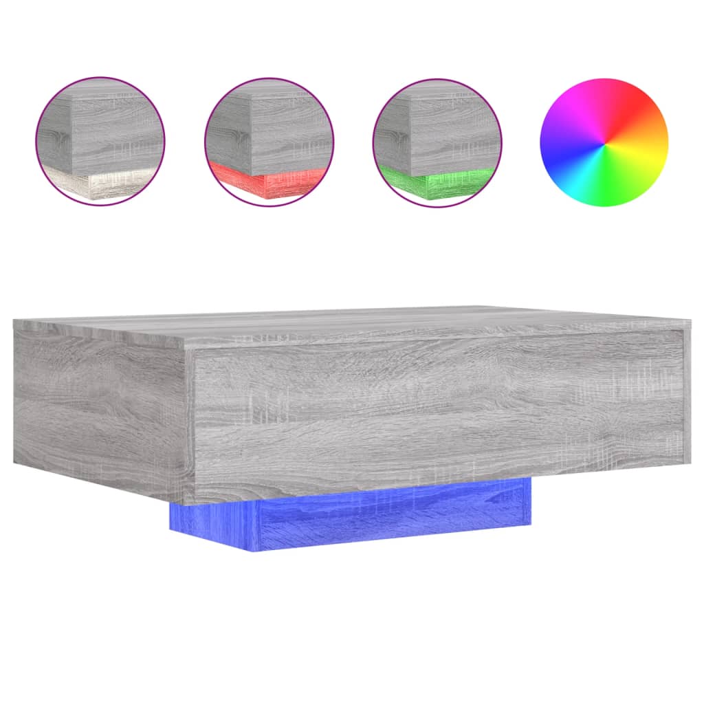 vidaXL Stolik kawowy z LED, szary dąb sonoma, 85x55x31 cm