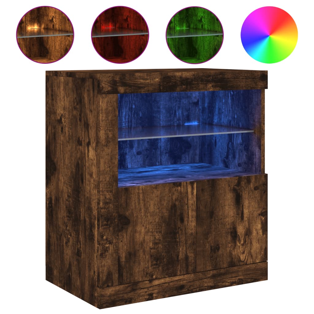 vidaXL Szafka z oświetleniem LED, przydymiony dąb, 60,5x37x67 cm