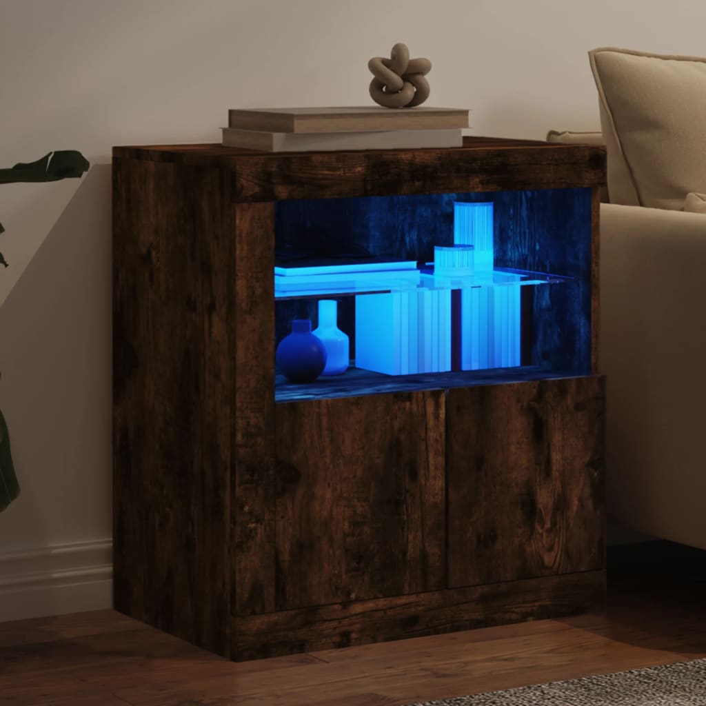 vidaXL Szafka z oświetleniem LED, przydymiony dąb, 60,5x37x67 cm