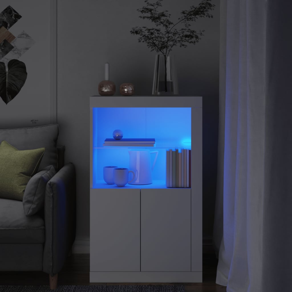vidaXL Szafka boczna z LED, biała, materiał drewnopochodny