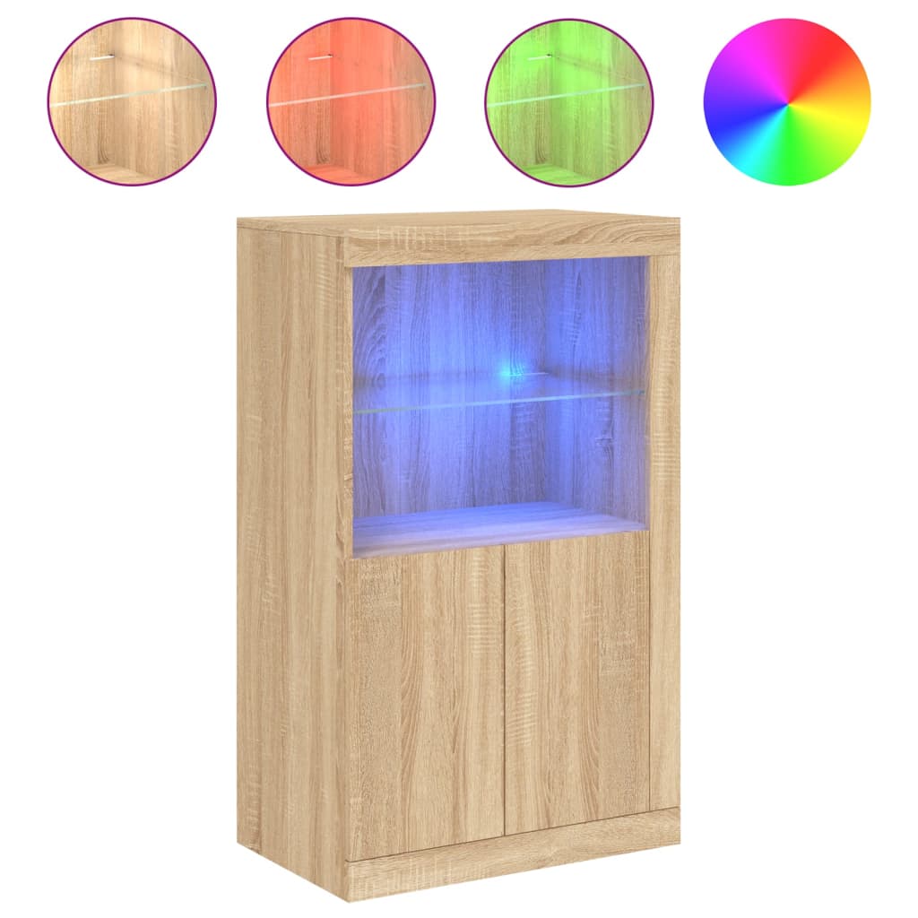 vidaXL Szafka boczna z LED, kolor dąb sonoma, materiał drewnopochodny