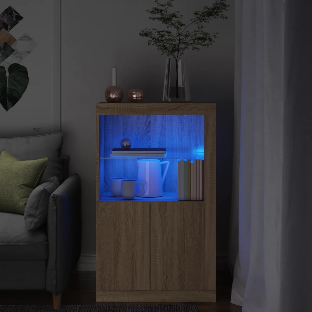 vidaXL Szafka boczna z LED, kolor dąb sonoma, materiał drewnopochodny