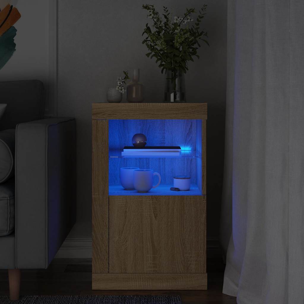 vidaXL Szafka boczna z LED, kolor dąb sonoma, materiał drewnopochodny