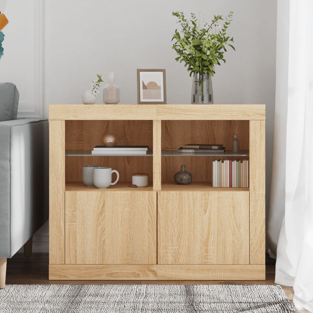 vidaXL Szafki z LED, 2 szt., dąb sonoma, materiał drewnopochodny