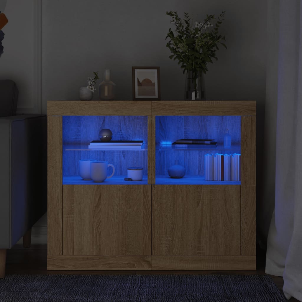 vidaXL Szafki z LED, 2 szt., dąb sonoma, materiał drewnopochodny