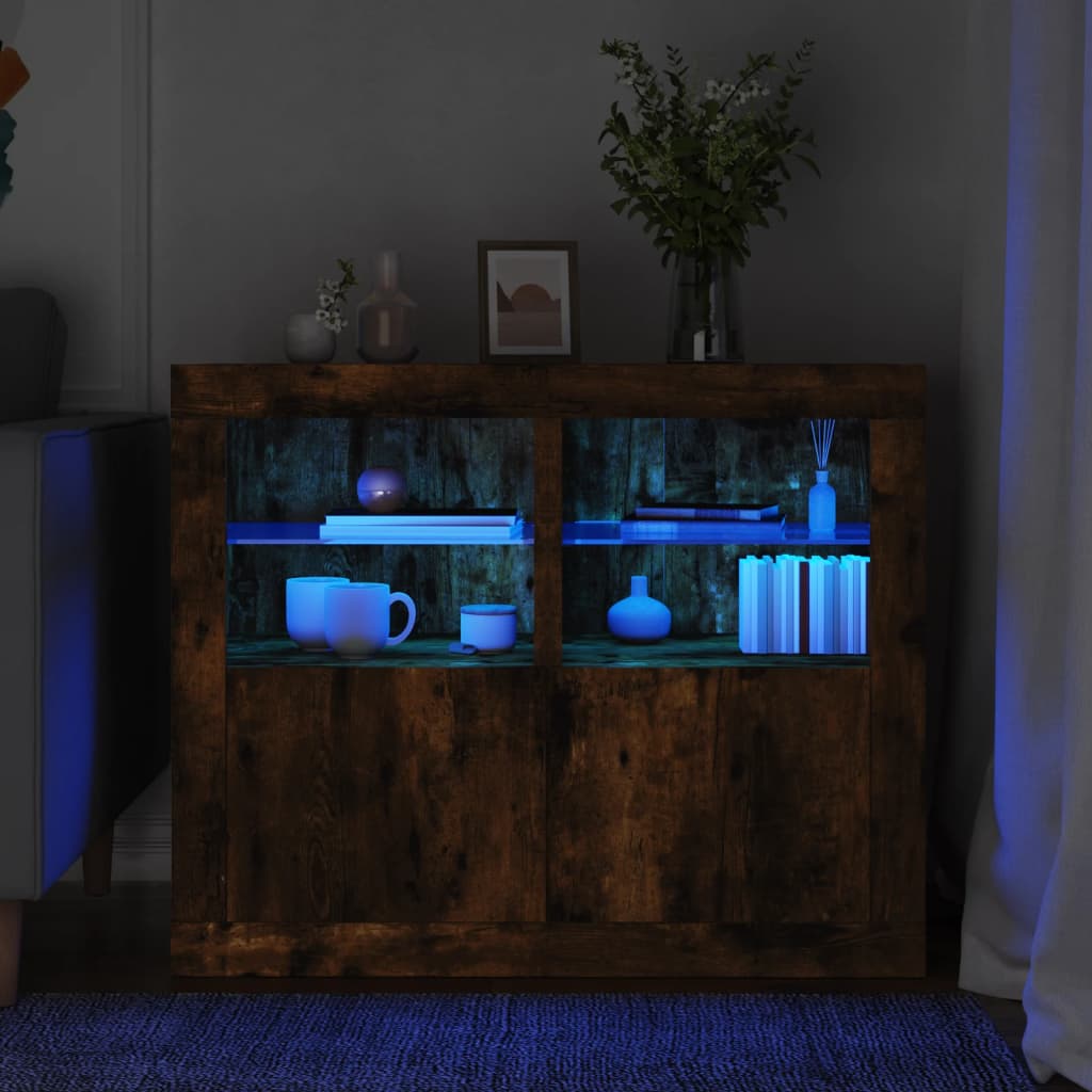 vidaXL Szafki z LED, 2 szt., przydymiony dąb, materiał drewnopochodny