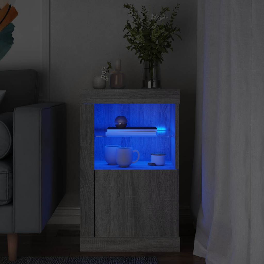vidaXL Szafka boczna z LED, szary dąb sonoma, materiał drewnopochodny