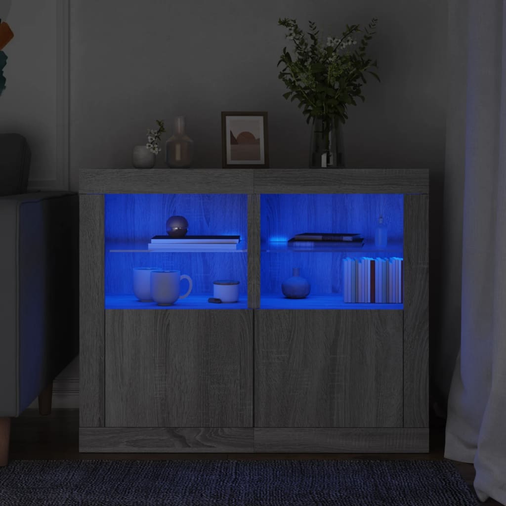 vidaXL Szafki z LED, 2 szt., szary dąb sonoma, materiał drewnopochodny