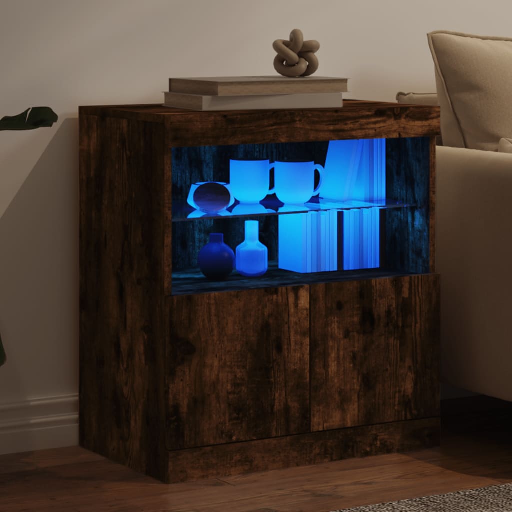 vidaXL Szafka z oświetleniem LED, przydymiony dąb, 60x37x67 cm