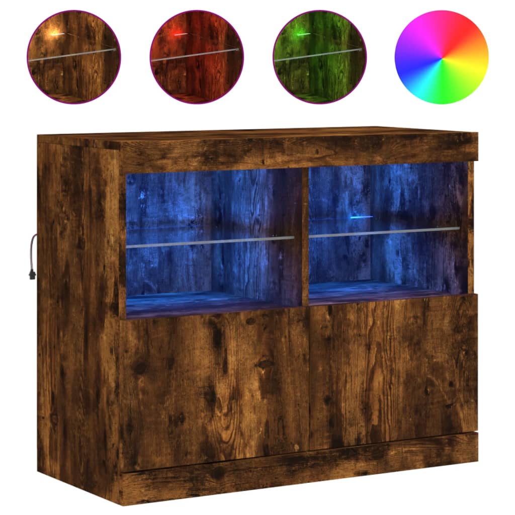 vidaXL Szafka z oświetleniem LED, przydymiony dąb, 81x37x67 cm