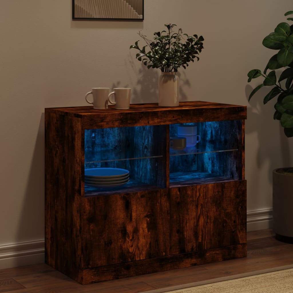 vidaXL Szafka z oświetleniem LED, przydymiony dąb, 81x37x67 cm