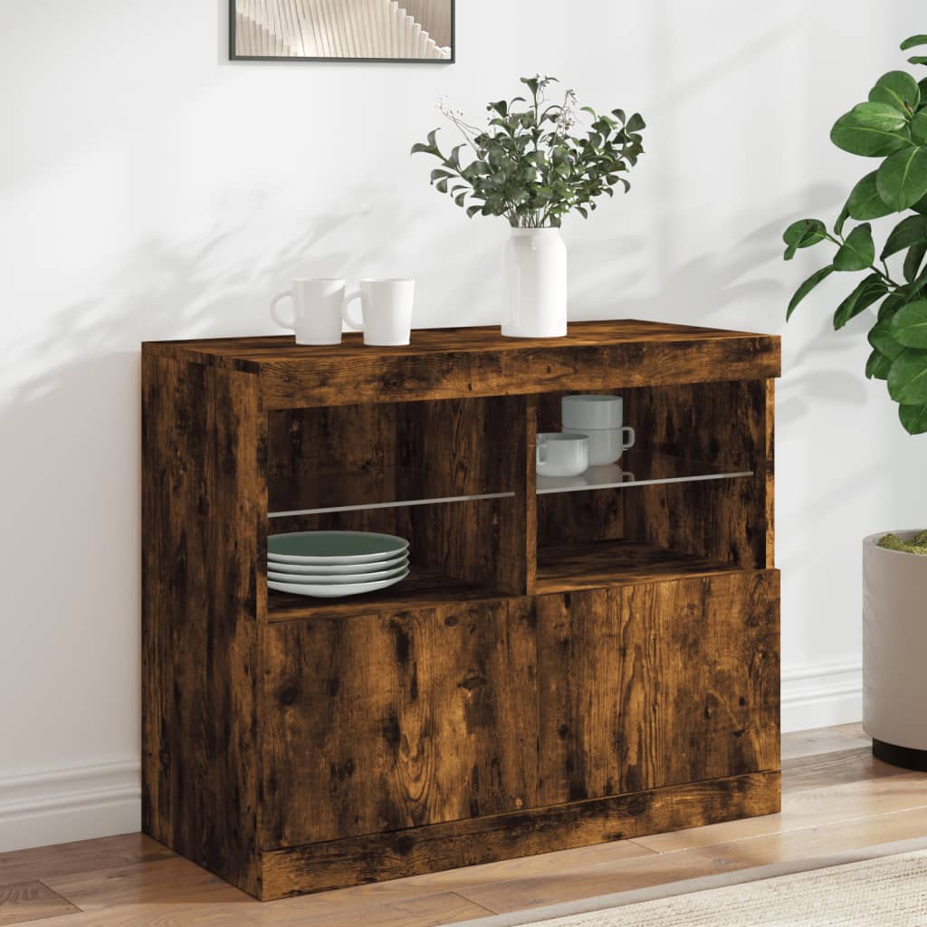 vidaXL Szafka z oświetleniem LED, przydymiony dąb, 81x37x67 cm