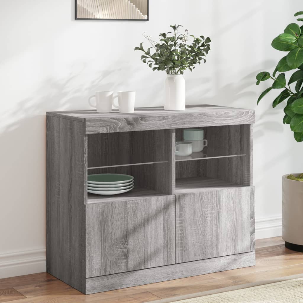 vidaXL Szafka z oświetleniem LED, szary dąb sonoma, 81x37x67 cm