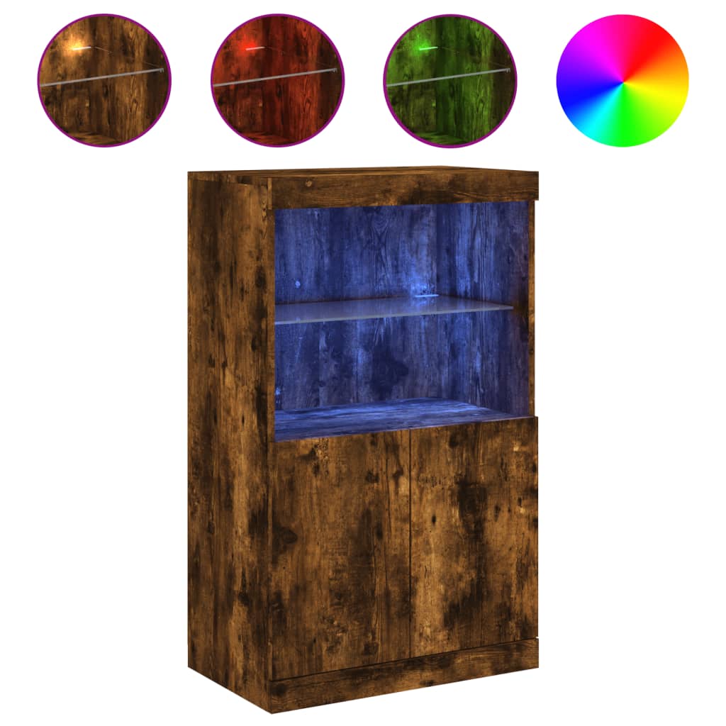 vidaXL Szafka z oświetleniem LED, przydymiony dąb, 60,5x37x100 cm