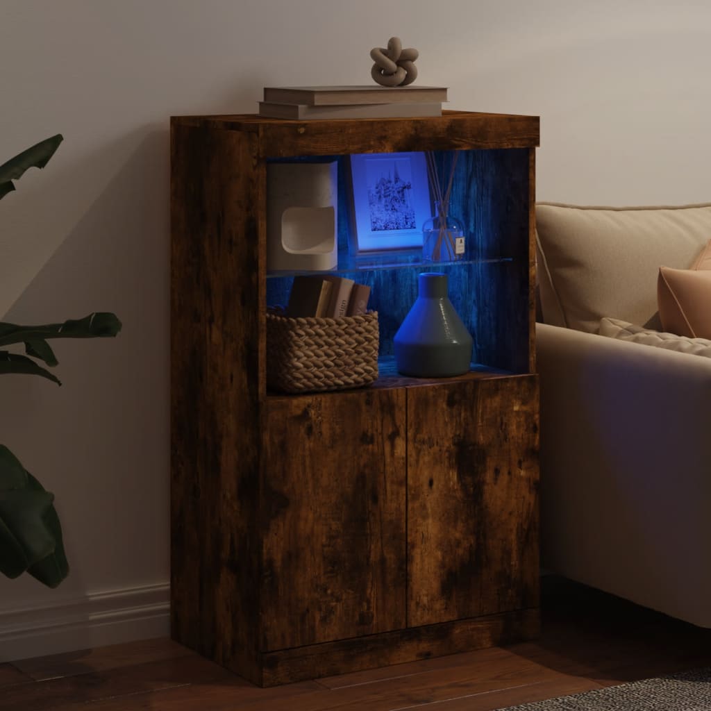 vidaXL Szafka z oświetleniem LED, przydymiony dąb, 60,5x37x100 cm