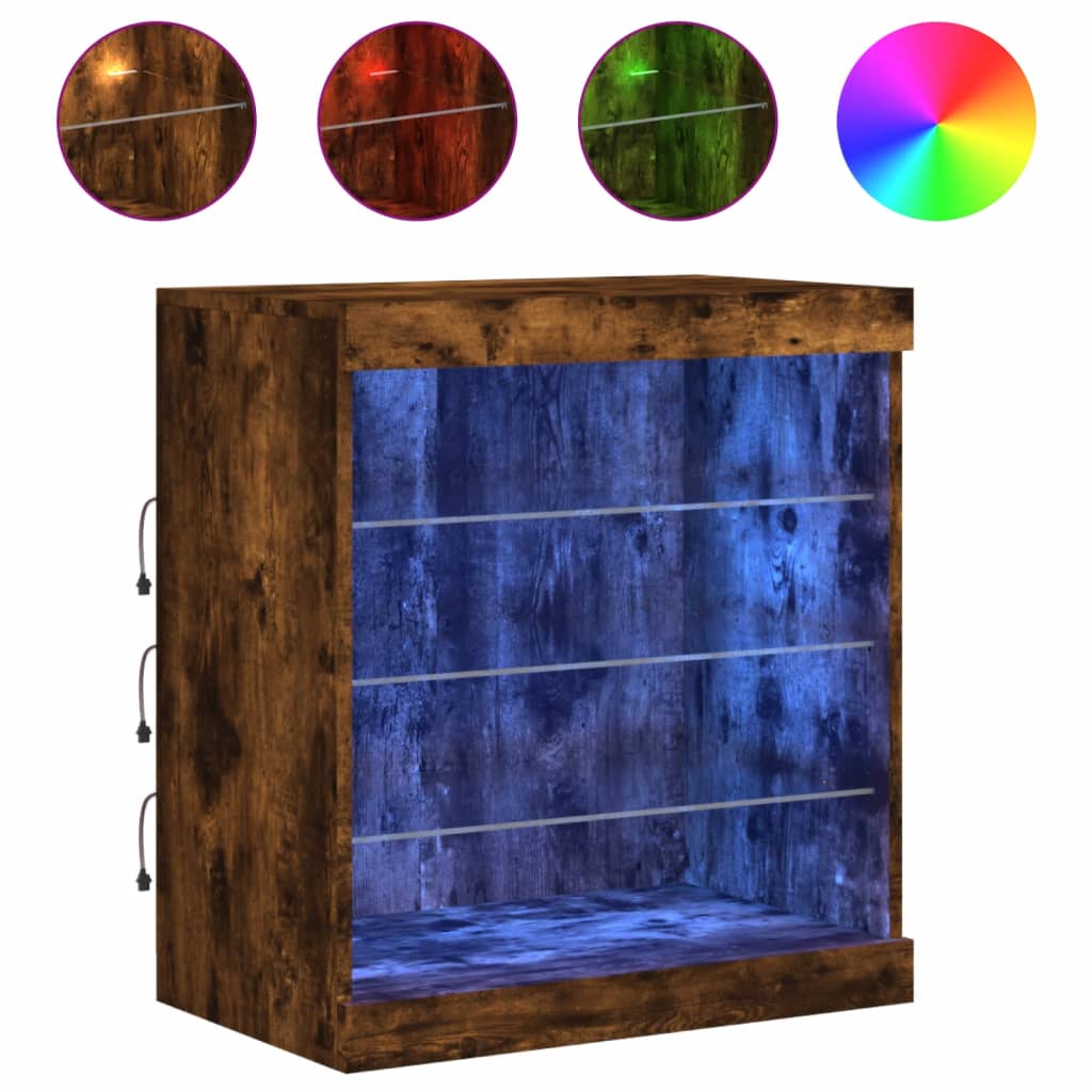 vidaXL Szafka z oświetleniem LED, przydymiony dąb, 60,5x37x67 cm