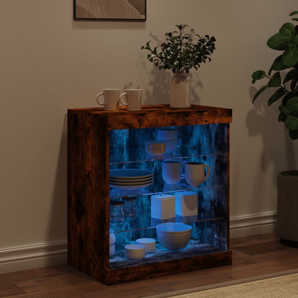 vidaXL Szafka z oświetleniem LED, przydymiony dąb, 60,5x37x67 cm