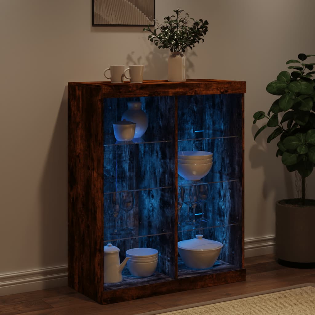 vidaXL Szafka z oświetleniem LED, przydymiony dąb, 81x37x100 cm