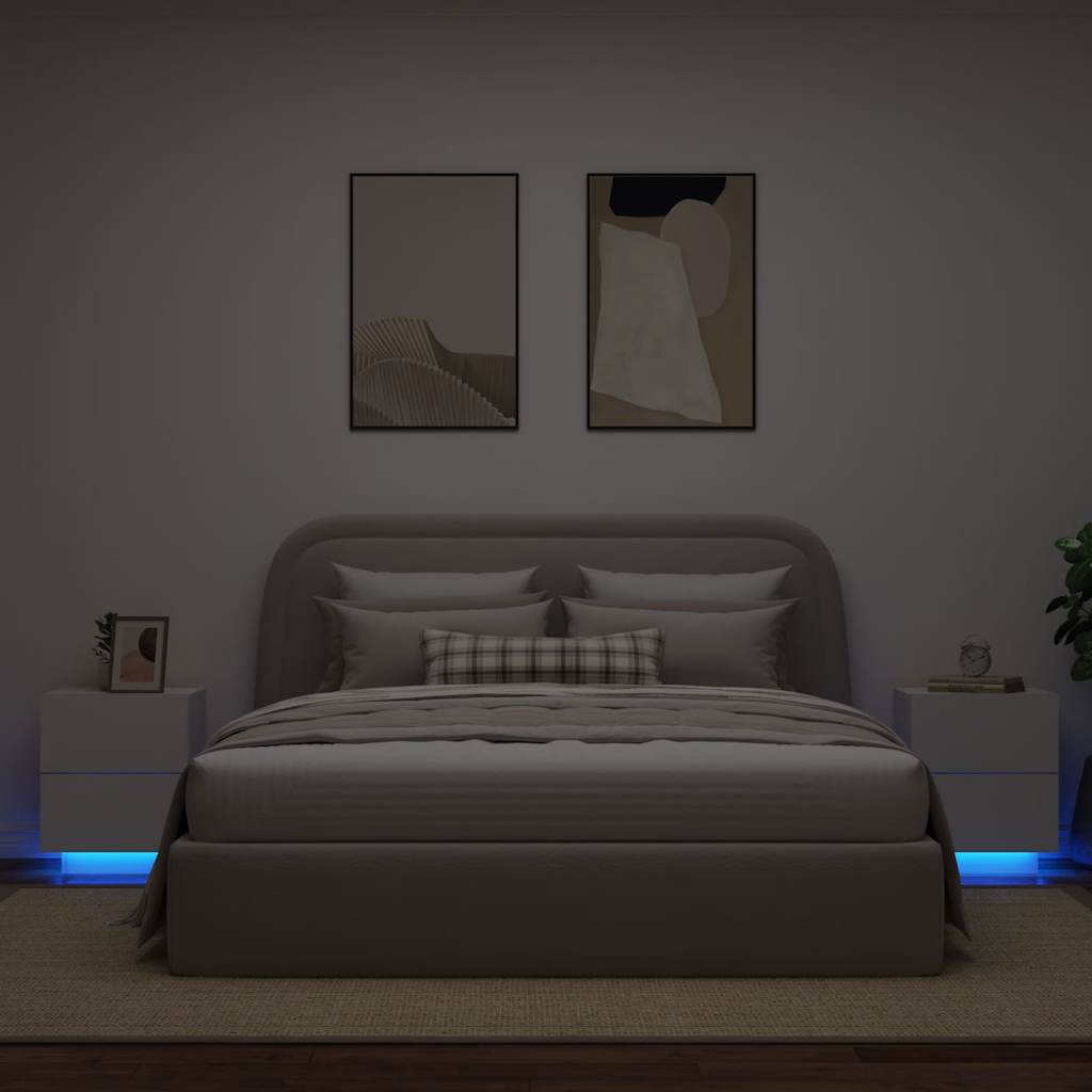 vidaXL Szafki nocne z LED, 2 szt., białe, materiał drewnopochodny