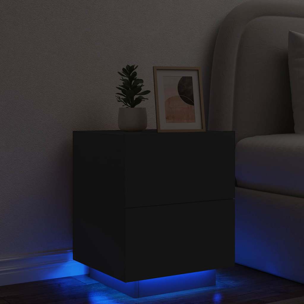 vidaXL Szafka nocna z LED, czarna, materiał drewnopochodny