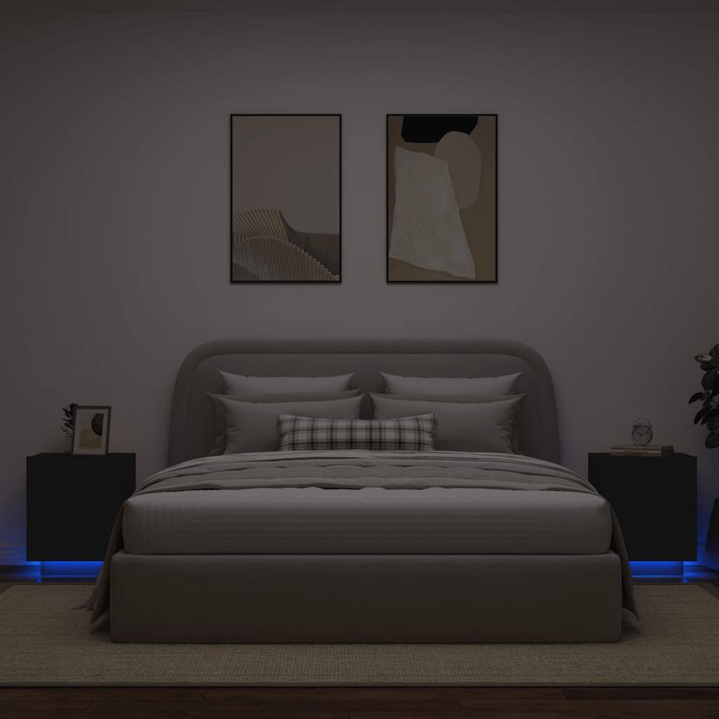 vidaXL Szafki nocne z LED, 2 szt., czarne, materiał drewnopochodny