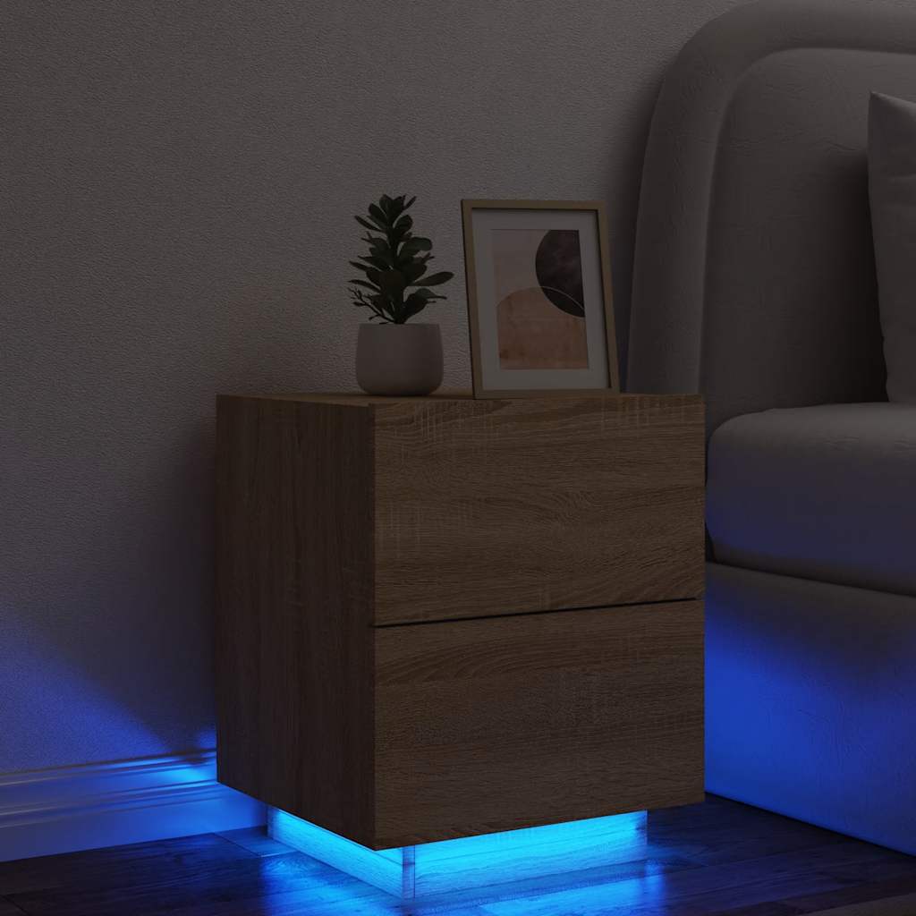 vidaXL Szafka nocna z LED, kolor dąb sonoma, materiał drewnopochodny