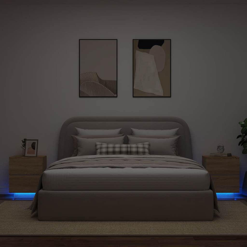 vidaXL Szafki nocne z LED, 2 szt., dąb sonoma, materiał drewnopochodny