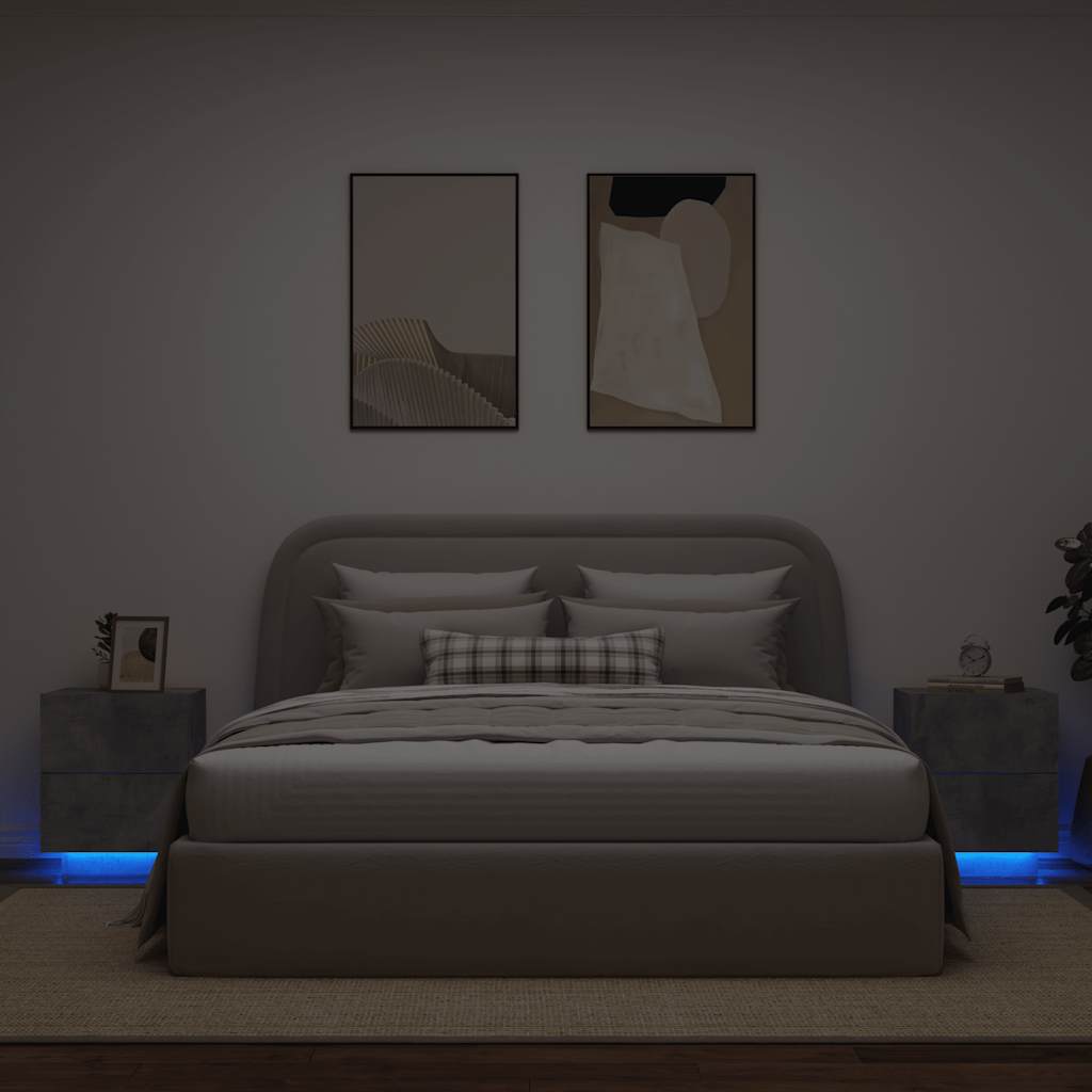 vidaXL Szafki nocne z podświetleniem LED, 2 szt., szarość betonu